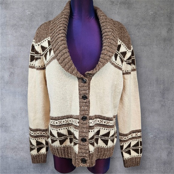 Chaps XL Shawl Collar Cardigan Sweater Wool Alpaca Blend Aztec Knit Warm K30 - Picture 1 of 9